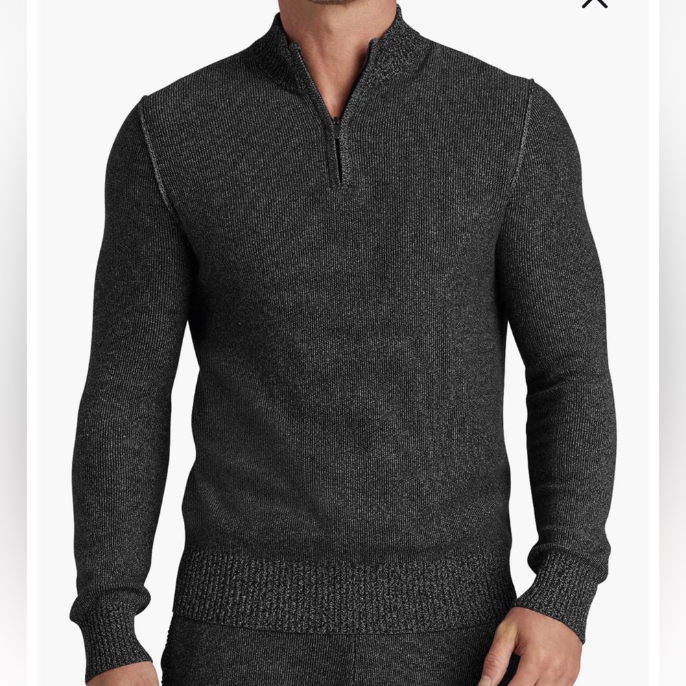 Tommy John Men's Gray Quarter Zip Cotton Blend‎ Sweater - Size Medium
